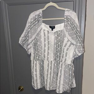 Lane Bryant White and Gray Striped Peplum Tunic